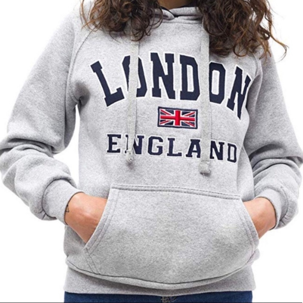 Trendy London England Union Jack Gray Hoodie NWT